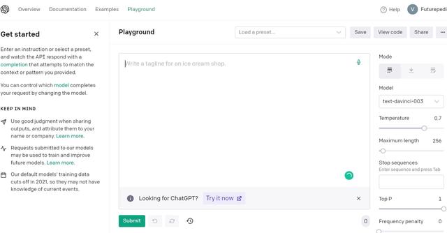 GPT3 Playground - OpenAI's GPT3 Playground