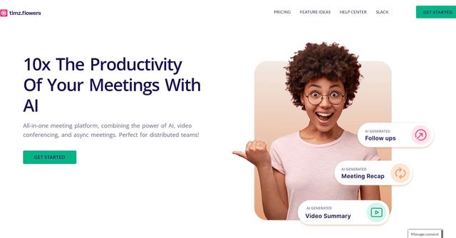 Timz.flowers - Timz.flowers is an all-in-one meeting platform that combines AI, video conferencing, and asynchronous meetings to boost productivity for distributed teams.