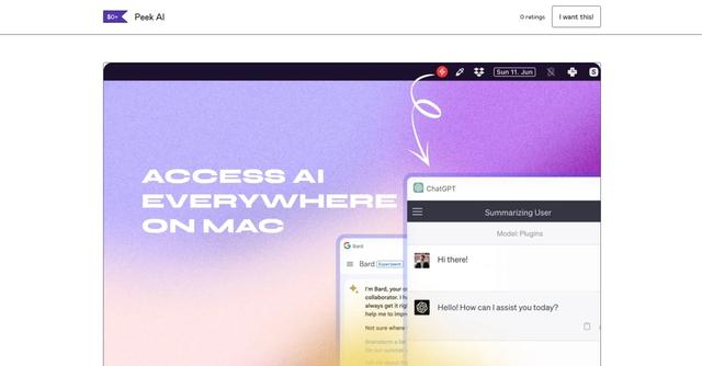 Peek AI - Access ChatGPT, Bard, anywhere on Mac from your Menu Bar.