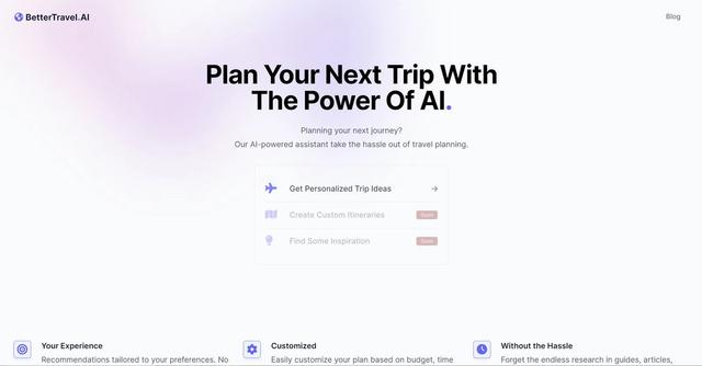BetterTravel.AI - Personalized travel planning assistance.