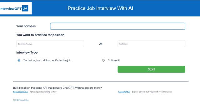 InterviewGPT - Simulates interview questions for job preparation.