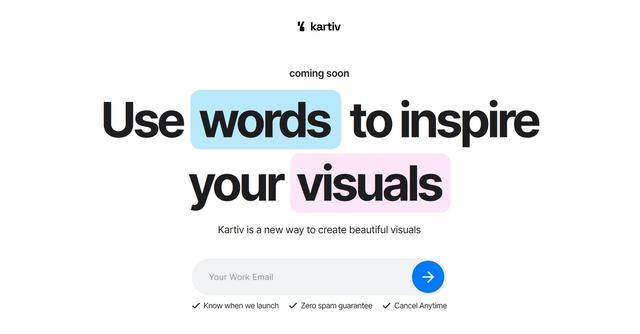 Kartiv - AI-driven design tool for effortlessly creating beautiful visuals based on user descriptions.