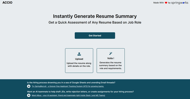Accio - AI-based tool that allows users to quickly and easily generate a comprehensive summary of their resume