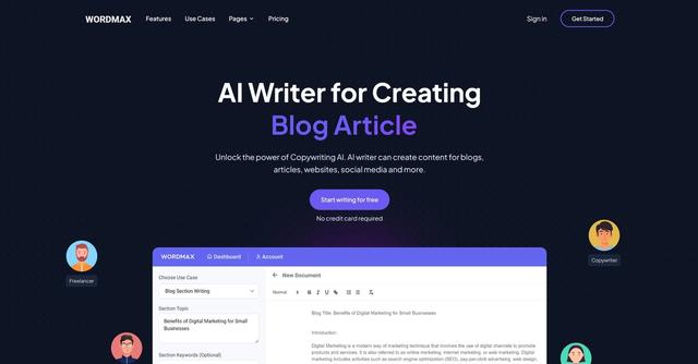 Wordmax - Content generation for blogs, articles and social media.