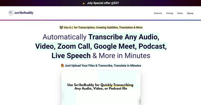 Scribebuddy - ScribeBuddy is an AI-powered tool that simplifies audio, video, and live speech transcription, translation, and subtitle creation.
