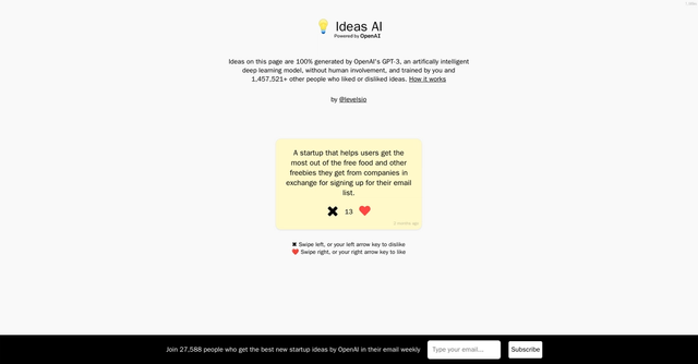 IdeasAI - AI-generated ideas, trained by 1.5M+ people who liked/disliked them