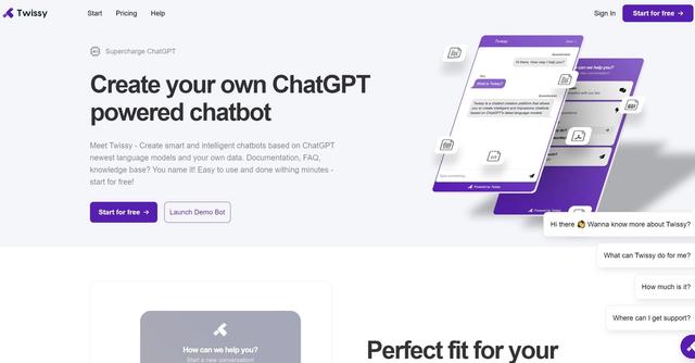 Twissy - Provides ChatGPT chatbots based on custom data.