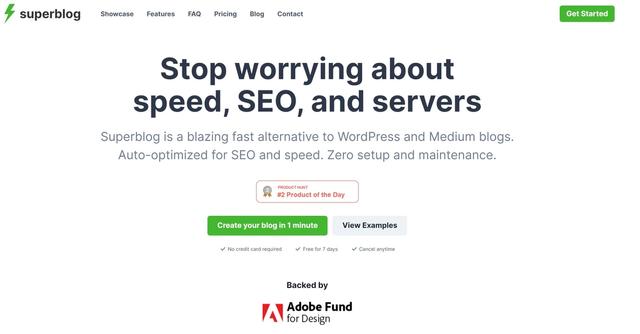 Superblog - Blazing fast alternative to WordPress and Medium with auto-optimized SEO and speed