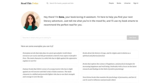 Sona - Sona is an innovative AI-driven tool to provide personalized recommendations tailored to your reading preferences.