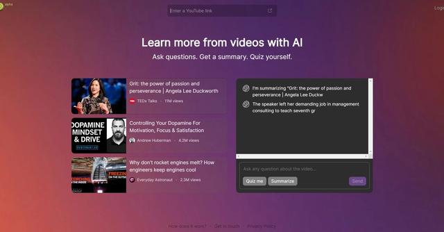Kiwi - Kiwi is an AI-powered tool that enhances video-based learning by providing users with the ability to ask questions, receive video summaries, and quiz themselves on the content.