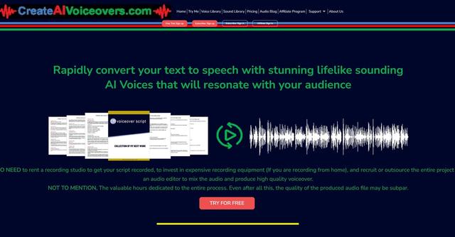 Create AI Voiceovers - Create AI Voiceovers is an online audio conversion tool that allows users to convert text into high-quality AI voice audio files.