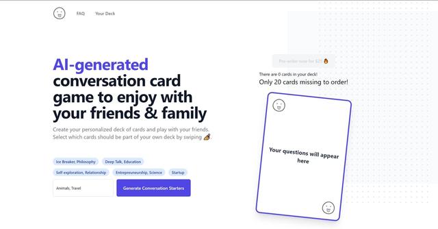Lang Game - Lang Game is an AI-generated conversation card game that offers a fun and engaging experience for friends and family.