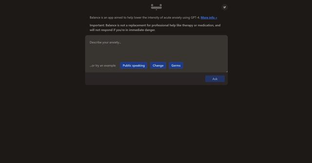 Balance - Balance is an AI tool designed to help individuals challenge their anxious thoughts using GPT-4.