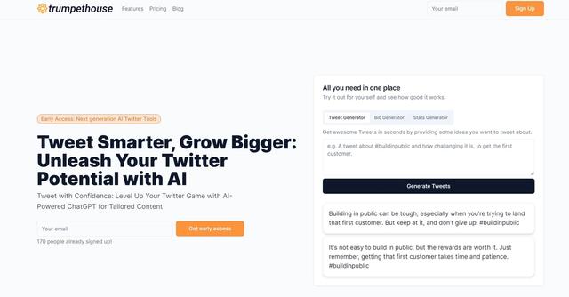 Trumpet House - Level Up Your Twitter Game with AI-Powered ChatGPT for Tailored Content.