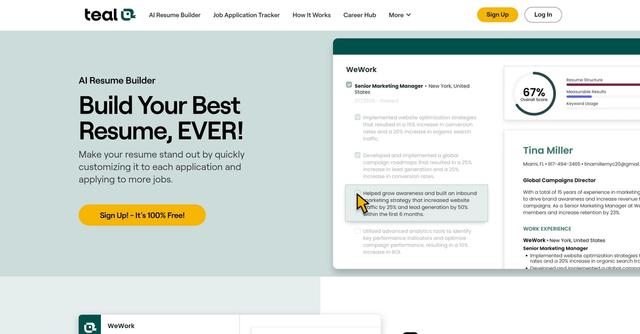 Teal Resume Builder - Resume builder with multi-templates and suggestions.