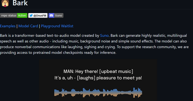 Suno AI Bark - Transformer-based text-to-audio model