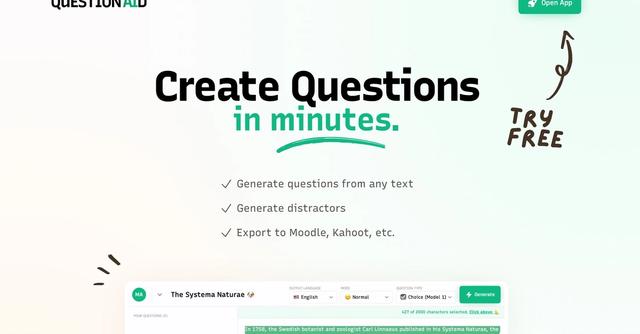 QuestionAid - Generate questions and quizzes from any text and export them to Moodle (LMS), Kahoot and co.