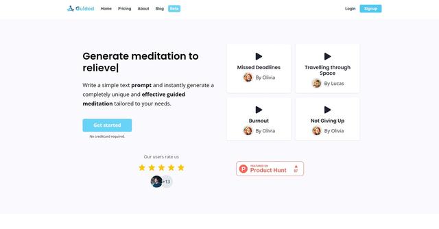 Guided.rest - Guided is an AI-powered tool that creates personalized guided meditations based on users' preferences and needs, offering a customized and tailored meditation experience.