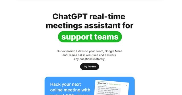 Chadview - AI-powered real-time meetings assistant for technical job interviews, technical sales calls, and voice support.