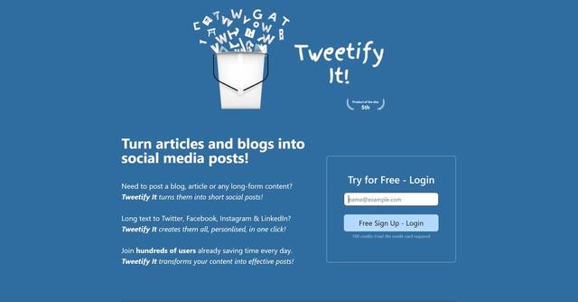 Tweetify - Tweetify It is an AI-powered tool that shortens long-form content for social media platforms with one click, offering intelligent summarization and personalization.