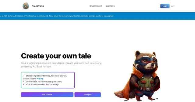 Talestime - TalesTime is an AI-powered storytelling platform that allows users to create custom bedtime stories with their own imaginations.