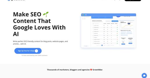 growthbar - Create SEO-friendly content with AI for blogs, websites, and articles.