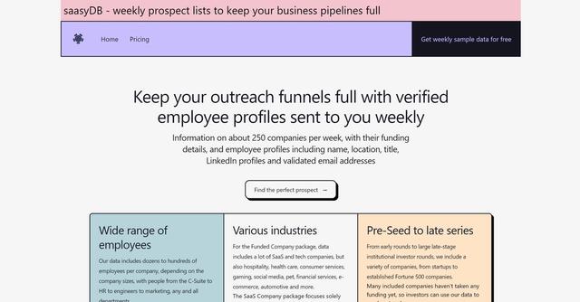SaasyDB - Get fresh data on recently funded and SaaS companies with our weekly subscription, including email addresses and other employee information.