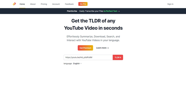 You-tldr - You-tldr is an efficient and user-friendly tool that offers fast and accurate summaries of YouTube videos.