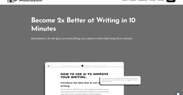 Moonbeam - Moonbeam's AI helps you write better long form content in 10 minutes.