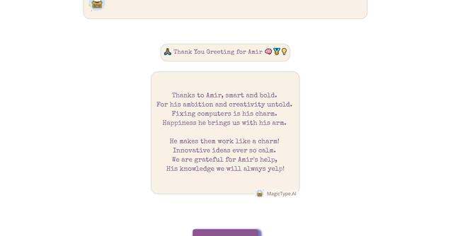 Magic Type AI - Write greetings, poetry and rap lyrics using AI.