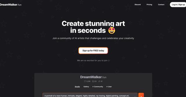 Dreamwalker - DreamWalker is an AI art generator and platform that empowers users to create stunning art pieces, connect with artists, and participate in AI art contests.
