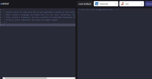 Airtest - Generate Unit Tests; Supports Typescript, Python, Mocha, Jest.