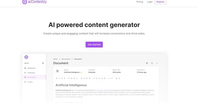 AiContentzy - Generated content for businesses and individuals.