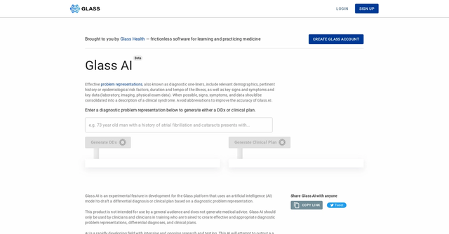 Glass.health - Generate a DDx/clinical plan from a short diagnostic problem representation