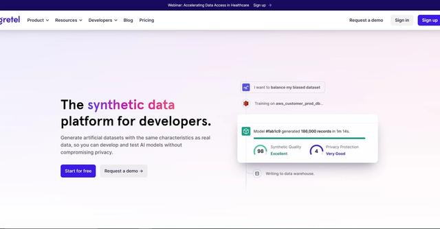 Gretel.ai - Gretel.ai is an AI tool that enables users to incorporate generative AI into their data by generating synthetic data that is as good or better than the existing data.