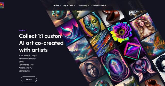 Seek - Seek.Art is a web-based platform that allows users to create, explore, and share AI-generated art.