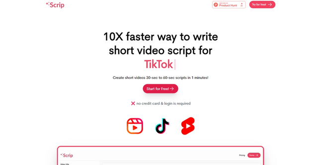 Scrip AI - 30 sec short video AI script for IG Reel, TikTok & YT shorts