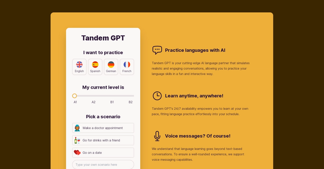 Tandem GPT - Language practise with cutting-edge AI today!