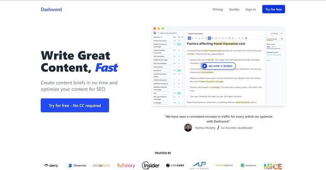 Dashword - Dashword's Content Brief Generator is an AI-powered tool that helps users quickly and easily generate content briefs for their articles, defining tone, structure, and specific requirements.