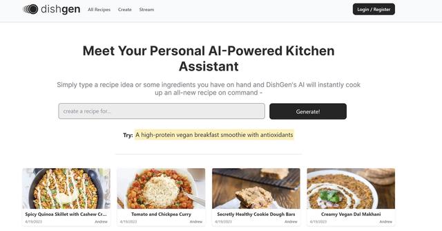 DishGen - AI-powered recipe generator with personalized options