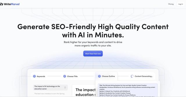 WriteMarvel - Generate SEO-Friendly High Quality Content with AI in Minutes.