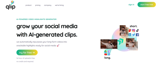 Qlip.ai - Grow your social media with AI-generated clips.