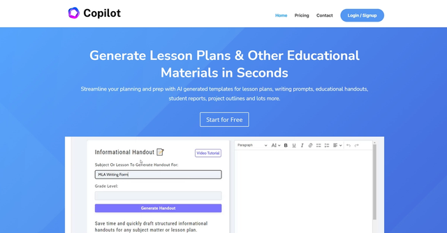 Education CoPilot - Generate lesson plans & other educational materials in seconds