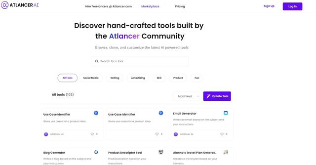 Atlancer AI - With a simple text prompt, you can create your own AI tools!