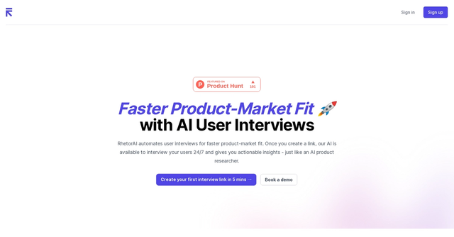 RhetorAI - Faster Product-Market Fit with AI User Interviews