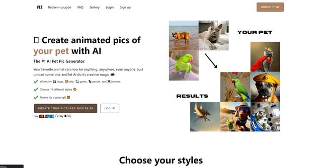 PetPic - Petpic.ai is an AI-powered pet picture generator that allows users to create stunning and unique images of their pets.