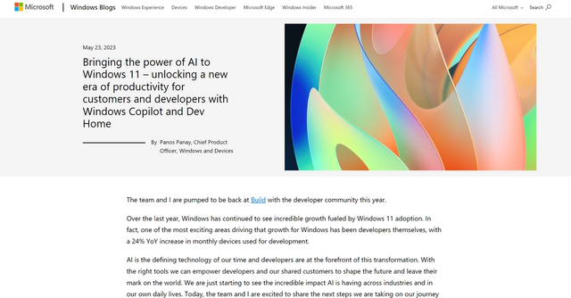 Windows Copilot - Bringing the power of AI to Windows 11 – unlocking a new era of productivity for customers and developers with Windows Copilot and Dev Home