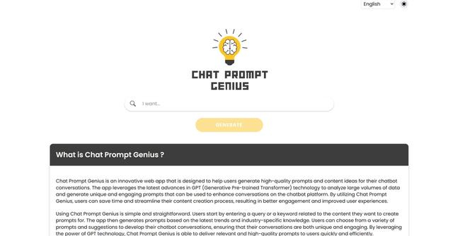 Chat Prompt Genius - Generate high-quality prompts for chatbot conversations with Chat Prompt Genius.
