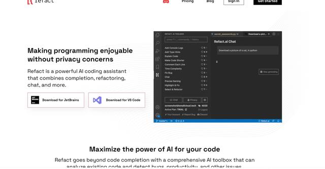 Refact AI  - Refact is a powerful self-hosted AI code assistant for JetBrains and VS Code