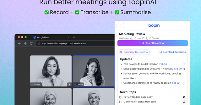 Loopin AI - Turn your meetings into workspaces where your whole team can collaborate and access talking points, notes, and next steps in one place.